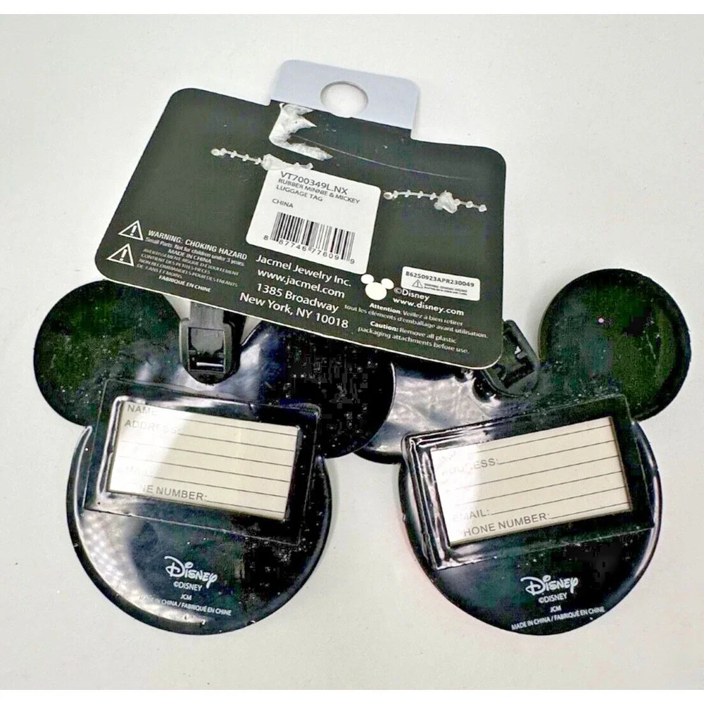 New Disney Mickey Minnie Mouse Luggage Tag Set of 2 Silicone